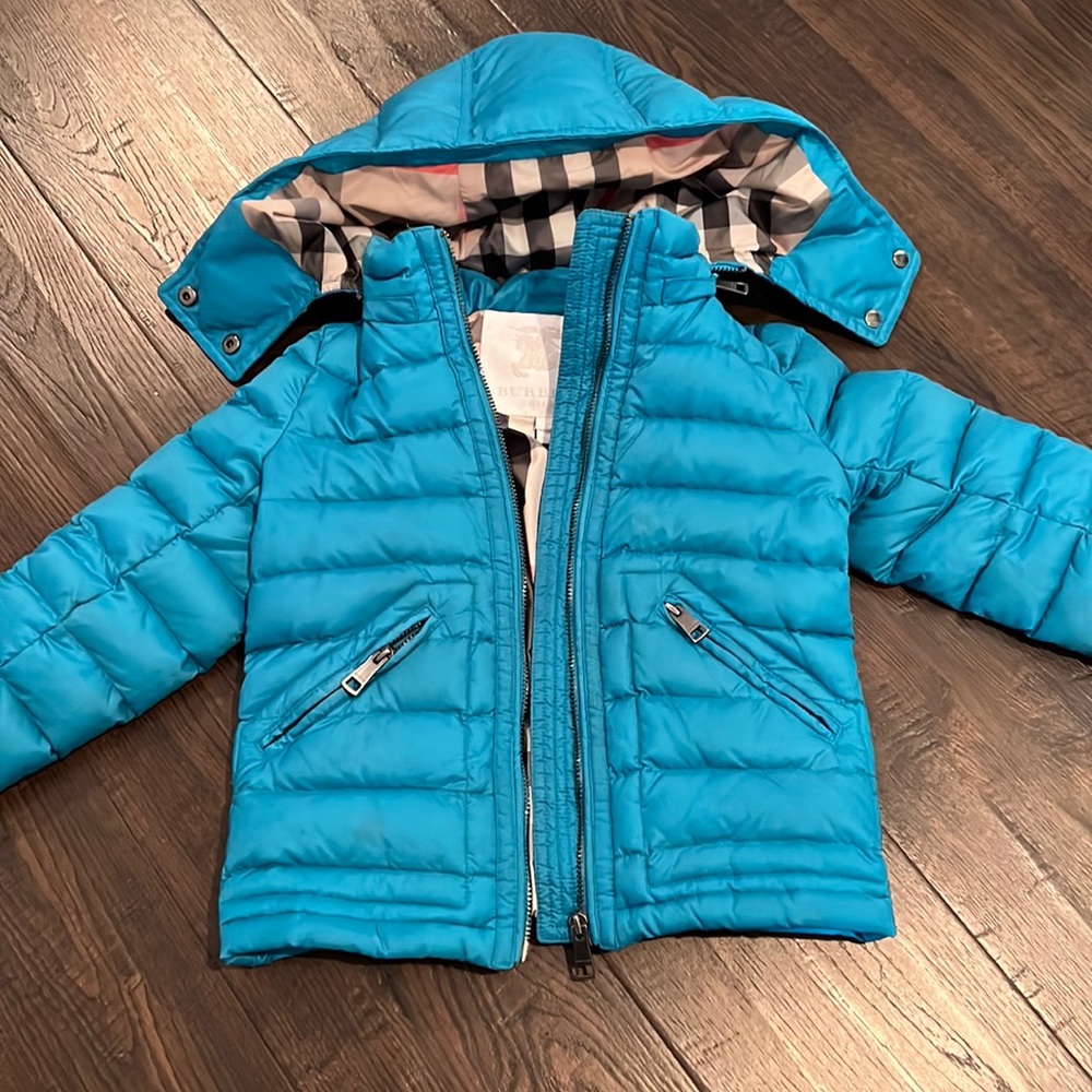 Burberry Kids Bright Turquoise Puffer Jacket with Hood